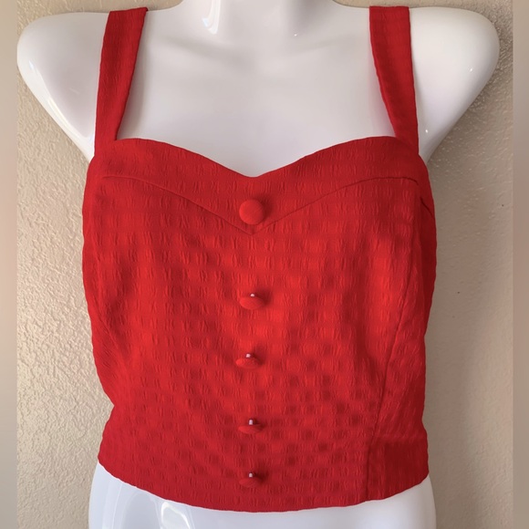 BELLE Pogue Red Textured Button Detail Whimsigoth Corset Style Crop Top Size XL - Picture 1 of 3
